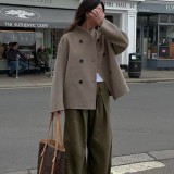 Short Double-Breasted Wool Coat