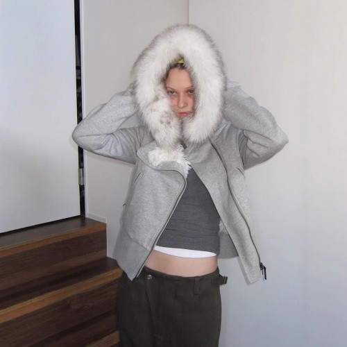 Fur-Trim Hooded Quilted Jacket