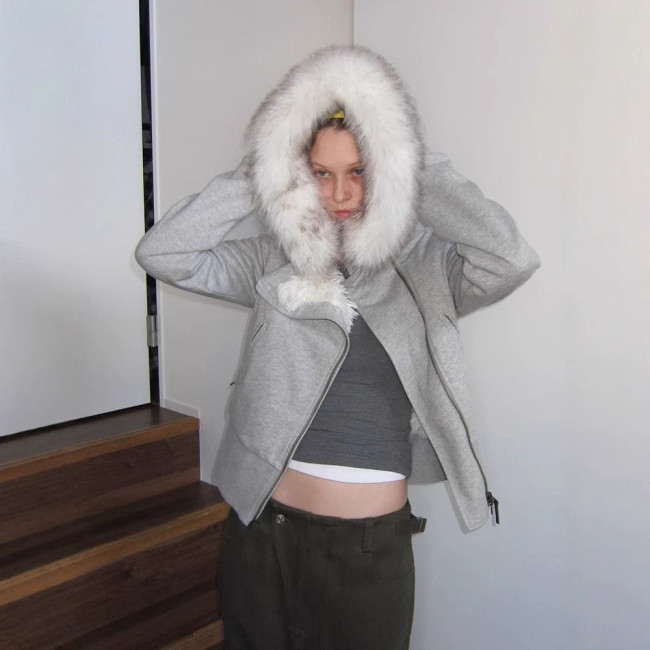 Fur-Trim Hooded Quilted Jacket