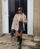 Short Double-Breasted Wool Coat