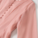Elegant Lotus Leaf Trim Puff Sleeve Dress