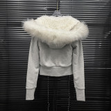 Fur-Trim Hooded Quilted Jacket