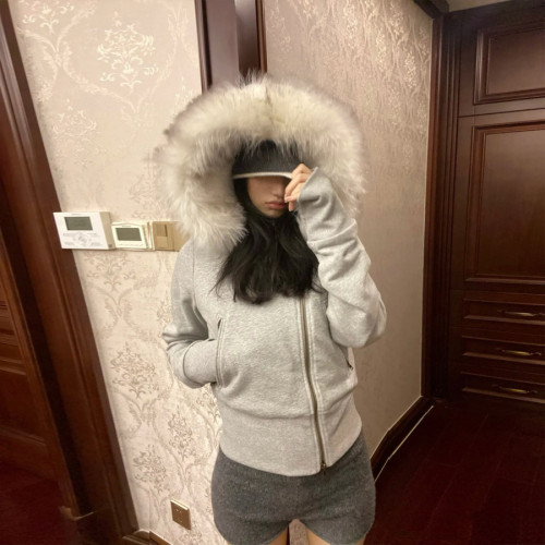 Fur-Trim Hooded Quilted Jacket