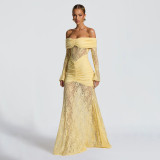 Elegant Lace Splice Bodycon Maxi Dress - Sensual Strapless Evening Gown