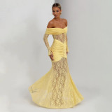 Elegant Lace Splice Bodycon Maxi Dress - Sensual Strapless Evening Gown