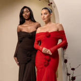 Elegant One-Shoulder Ruched Floral Maxi Dress