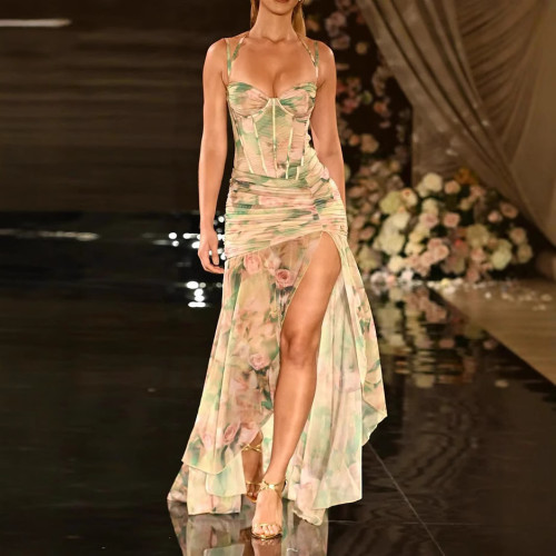 Tropical Floral Slit Maxi Dress