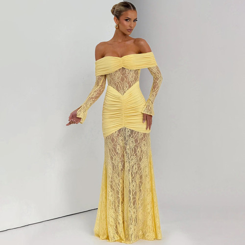 Elegant Lace Splice Bodycon Maxi Dress - Sensual Strapless Evening Gown