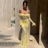 Elegant Lace Splice Bodycon Maxi Dress - Sensual Strapless Evening Gown