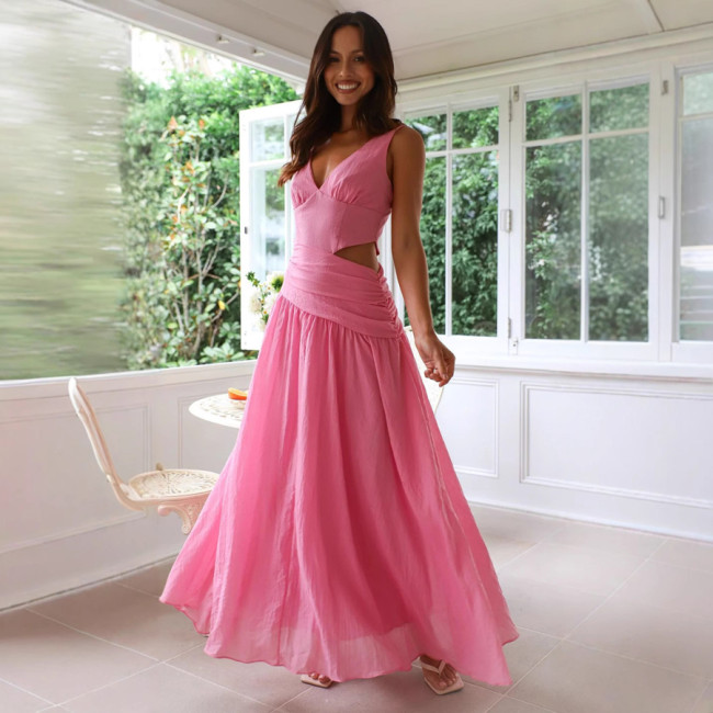 V-Neck Sleeveless Color-Block Maxi Dress