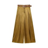 Luxe Satin Straight-Leg Trousers with Signature Waist Belt