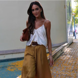Luxe Satin Straight-Leg Trousers with Signature Waist Belt