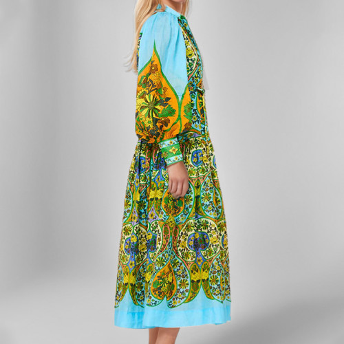 Vintage Floral Lantern Sleeve Maxi Dress