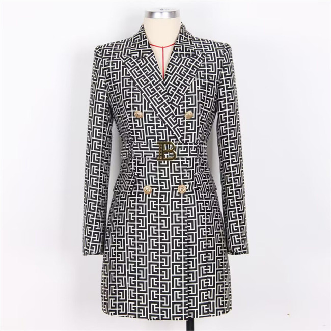Mid-Length Checkered Blazer