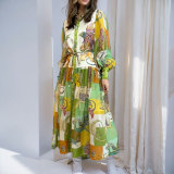 Printed Lantern Sleeve Shirt Dress