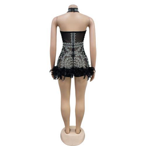 Mesh Rhinestone Embellished Sleeveless Romper