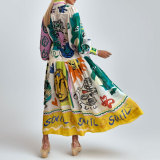 Printed Lantern Sleeve Shirt Dress