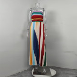 Strapless Printed Pleated Color-Burst Dress