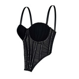 IHOOV Glamorous Mesh Rhinestone Corset Tank