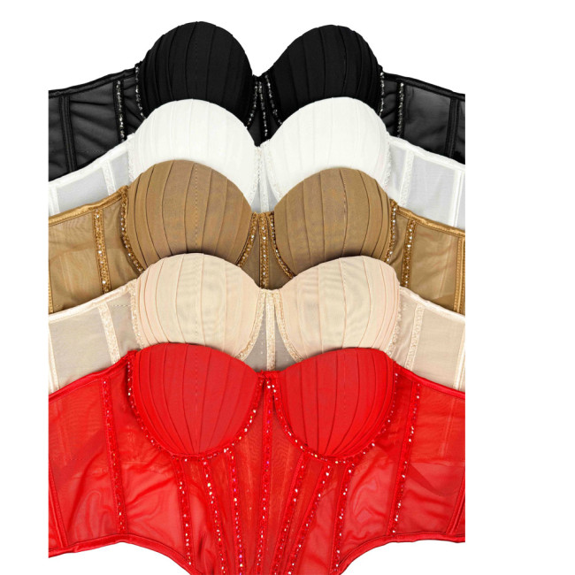 IHOOV Glamorous Mesh Rhinestone Corset Tank