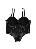 IHOOV Glamorous Mesh Rhinestone Corset Tank