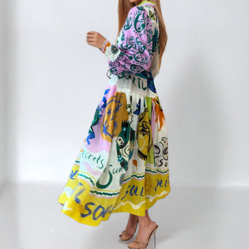 Printed Lantern Sleeve Shirt Dress