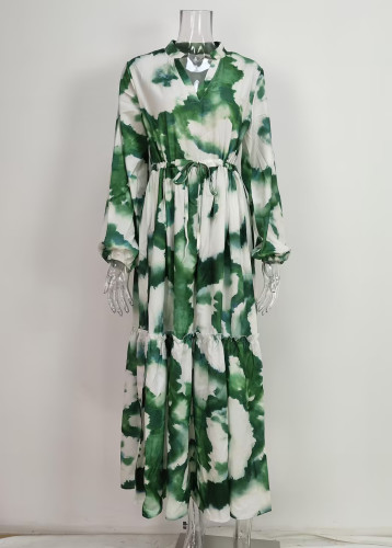 Vintage Floral Lantern Sleeve Maxi Dress