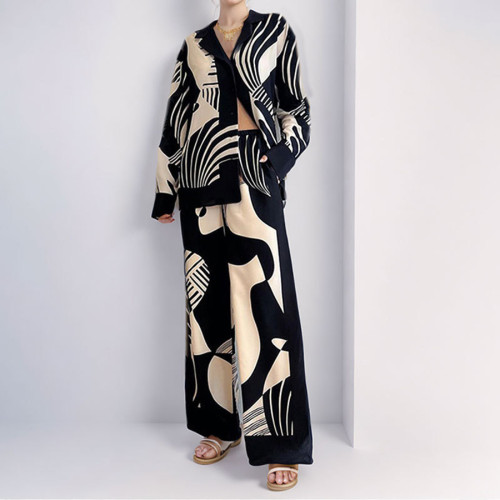 Black Printed Relaxed-Fit Two-Piece Shirt Ensemble