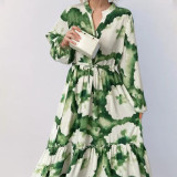 Vintage Floral Lantern Sleeve Maxi Dress