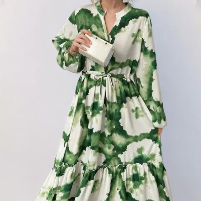 Vintage Floral Lantern Sleeve Maxi Dress