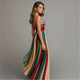 Strapless Printed Pleated Color-Burst Dress
