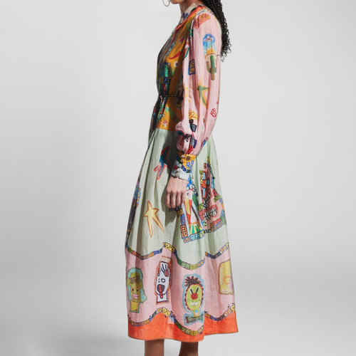 Printed Lantern Sleeve Shirt Dress