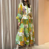 Printed Lantern Sleeve Shirt Dress