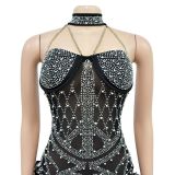 Mesh Rhinestone Embellished Sleeveless Romper