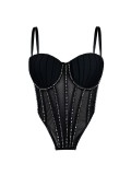 IHOOV Glamorous Mesh Rhinestone Corset Tank
