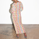 Printed V-Neck Lantern Sleeve A-Line European Couture Dress