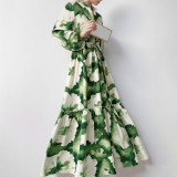 Vintage Floral Lantern Sleeve Maxi Dress