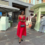 Sexy Lace-Up Straps Top & High-Waist Skirt Two Piece Set