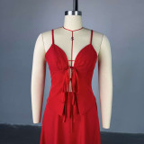 Sexy Lace-Up Straps Top & High-Waist Skirt Two Piece Set