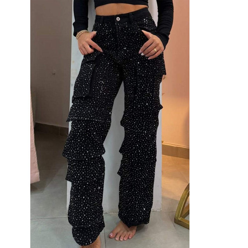 Diamond-Studded Cargo Denim