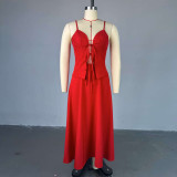 Sexy Lace-Up Straps Top & High-Waist Skirt Two Piece Set