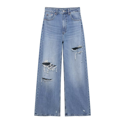 Distressed Mid-Rise Relaxed Denim