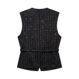 ihoov Pearl-Embellished Textured Belted Vest