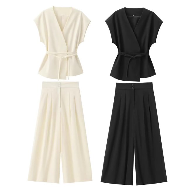 ihoov Hybrid Double-Breasted Vest & Pleated Wide-Leg Trouser Ensemble