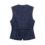 ihoov Pearl-Embellished Textured Belted Vest