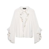 Ethereal Lotus Leaf Tie-Neck Blouse