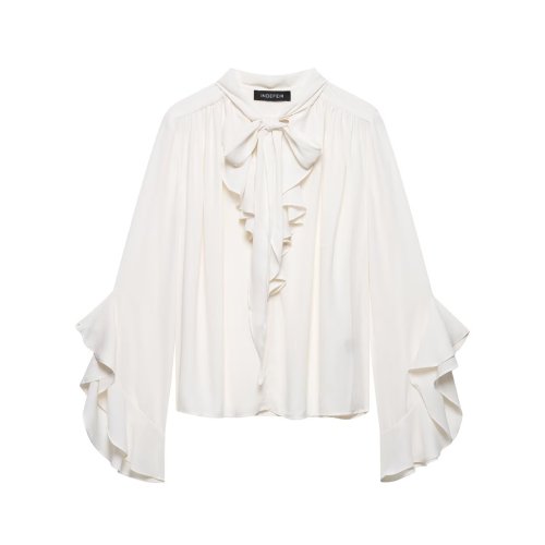 Ethereal Lotus Leaf Tie-Neck Blouse
