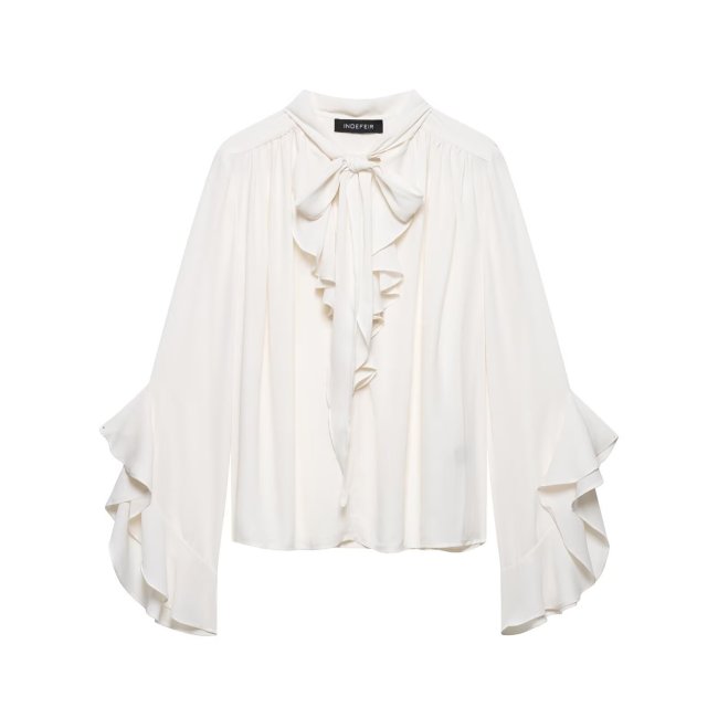 Ethereal Lotus Leaf Tie-Neck Blouse