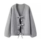 Sequin Butterfly Bow Oversized Knit Cardigan