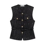 ihoov Pearl-Embellished Textured Belted Vest